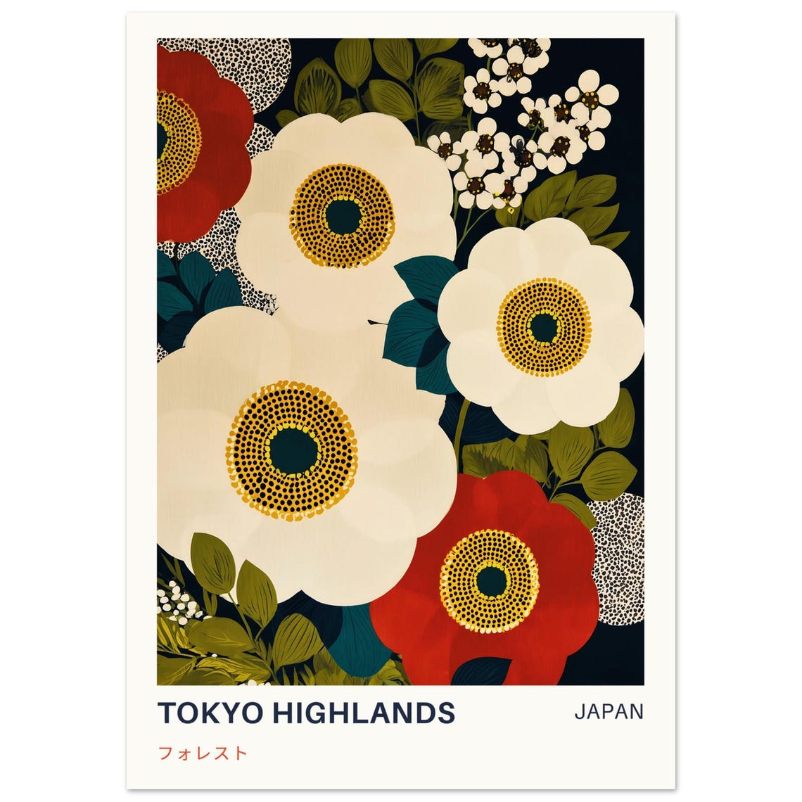 Tokyo Highlands Japan Bold Marimekko Style Floral Wall Poster