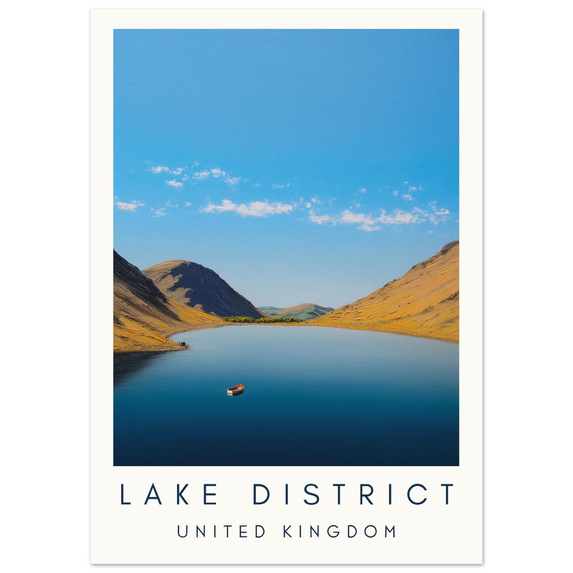 Lake District United Kingdom Mountain Lake Boat Travel Poster