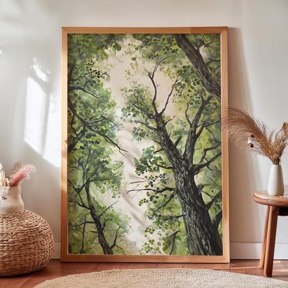Forest Canopy Poster Green Tree Ceiling Wall Art Vintage Woodland Nature Illustration