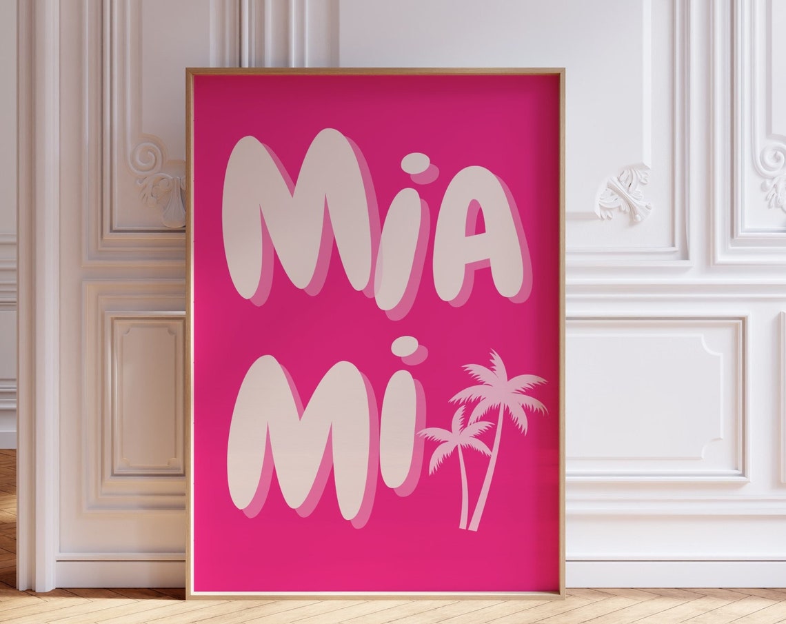 Miami Hot Pink Bubble Letter Palm Retro Travel Bold Statement Poster - Image 2