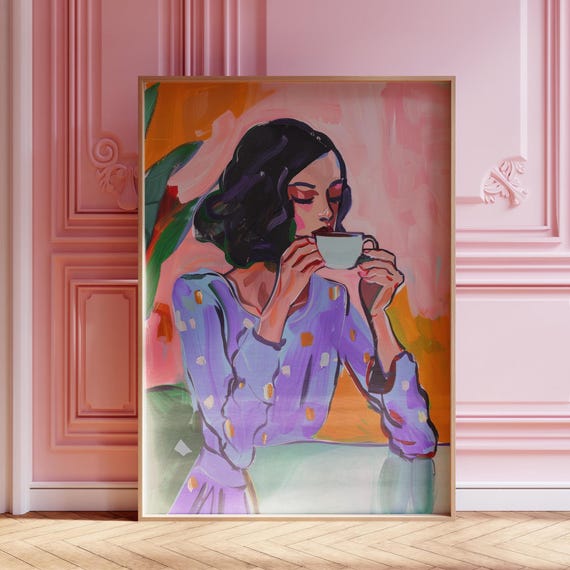 Blanche Sipping Coffee Poster Feminine Wall Art Print Fun Cosy Kitchen Cafe Decor