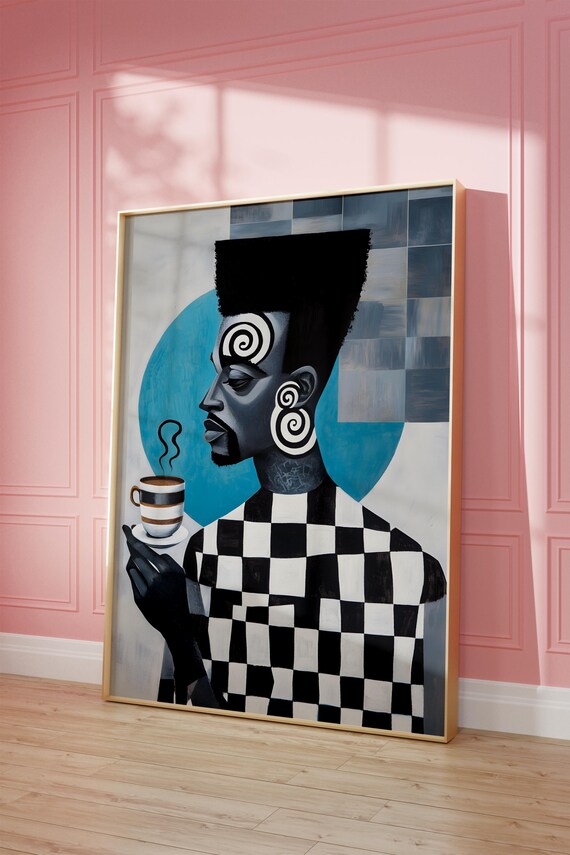 Abstract People Large Wall Art Black Man Artwork Afro Men Modern Print Kitchen Wall Art Coffee Lover Print Living Room Wall Art Black