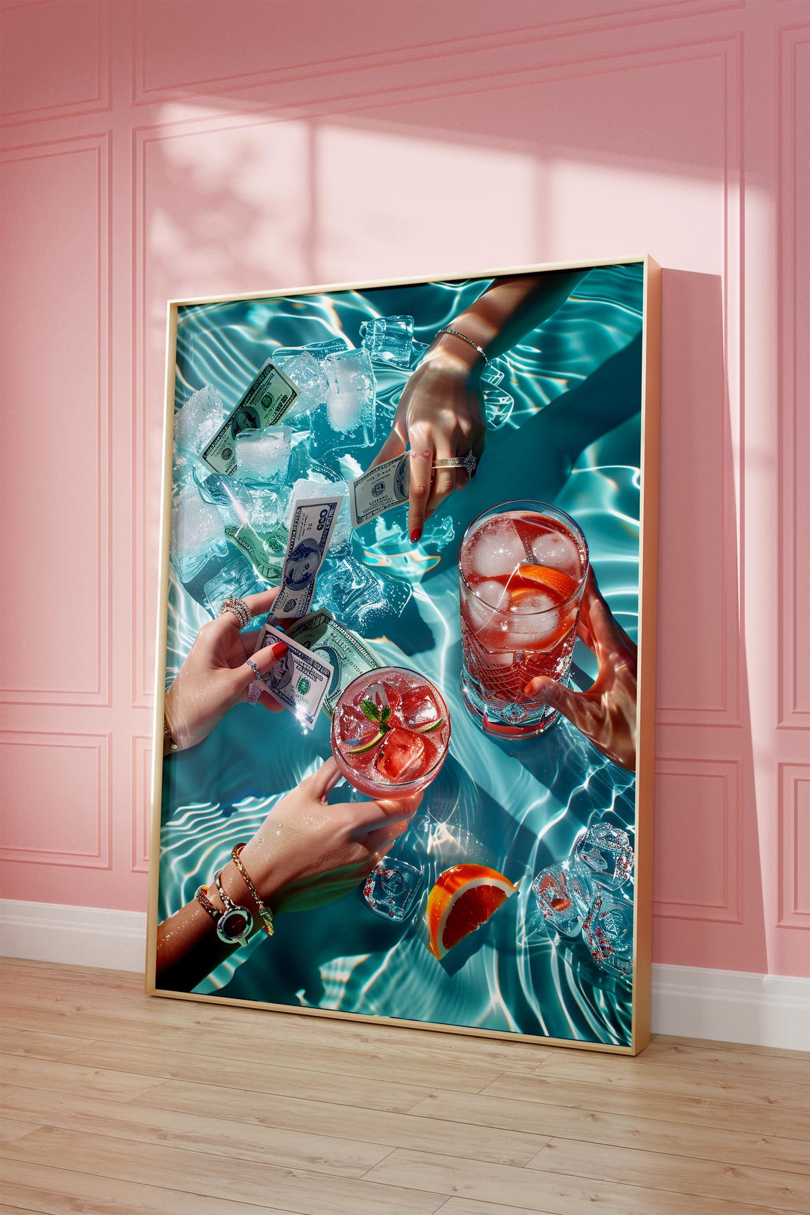 Poolside Poker Night Cocktails Cash Top Down Summer Party Poster