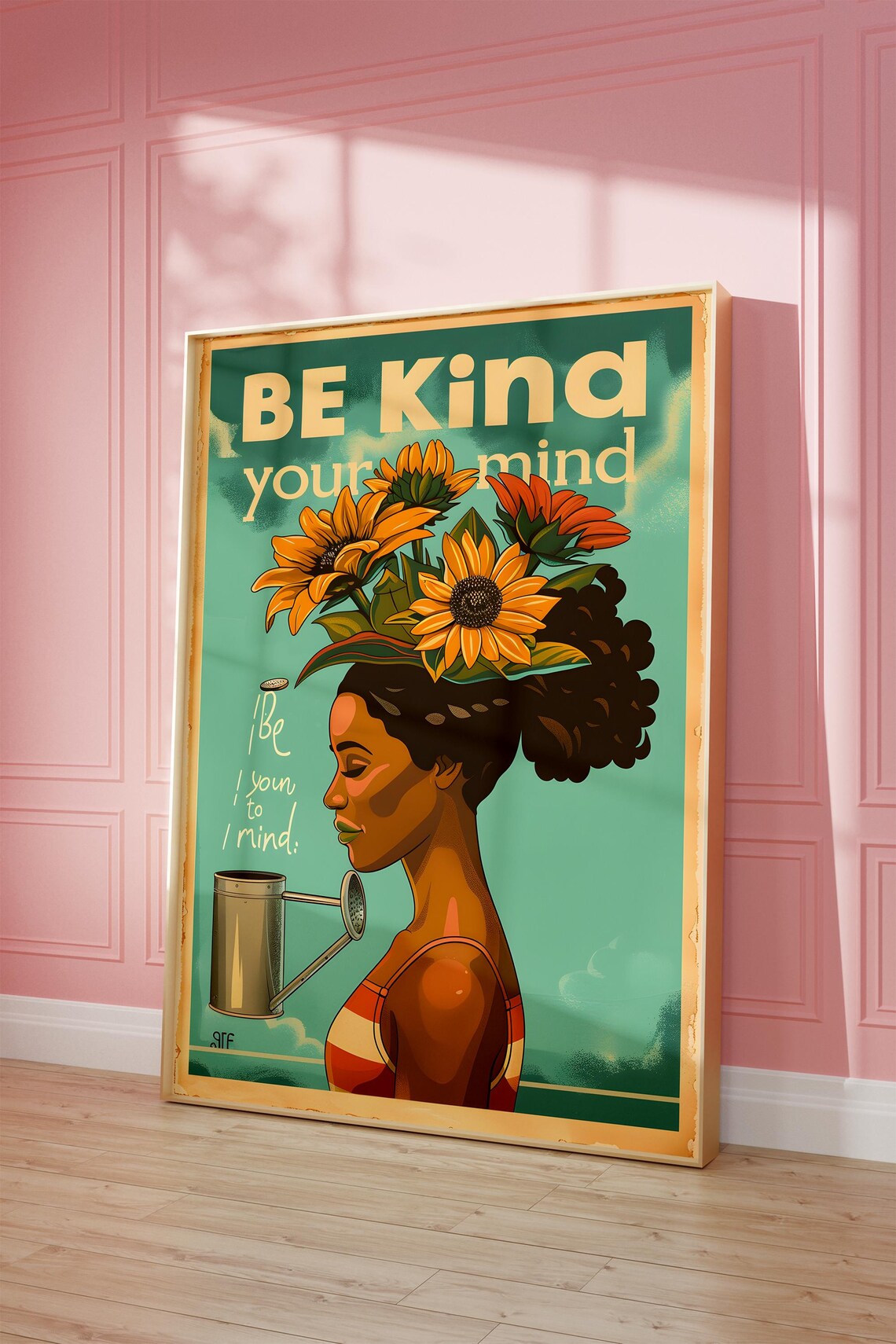 Be Kind to Your Mind Retro Floral Head Vintage Self Care Quote Poster