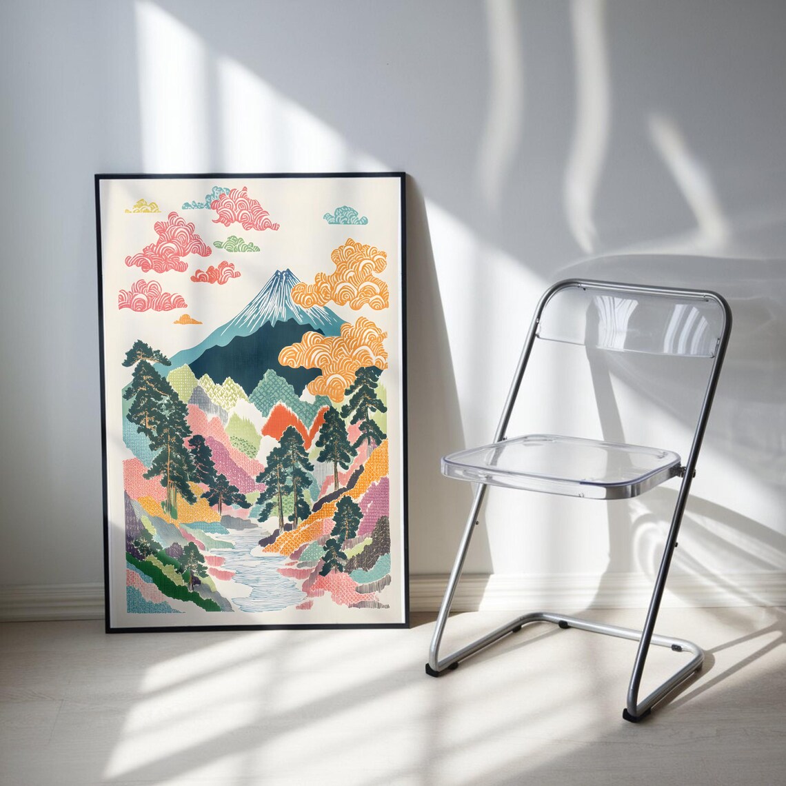 Colorful Mount Fuji Japanese Mountain Landscape Pattern Art Poster - Image 3