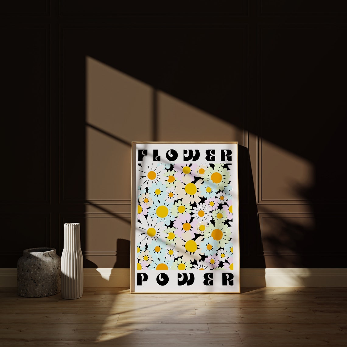 Flower Power Pastel Daisy Retro 70s Colorful Floral Pattern Art Poster - Image 2