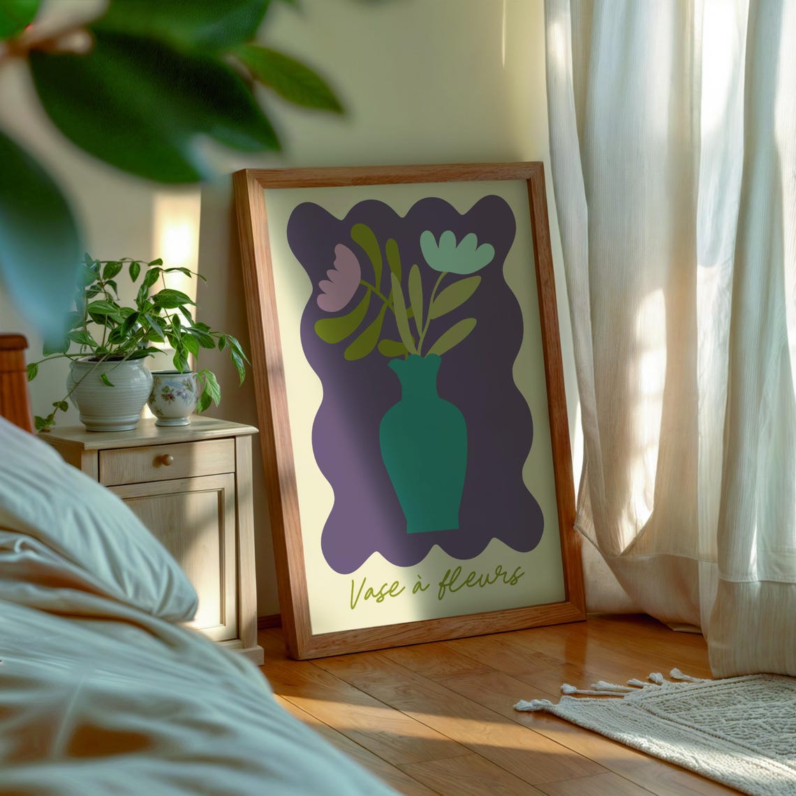 Vase à Fleurs French Teal Vase Purple Ground Modern Floral Art Poster - Image 3