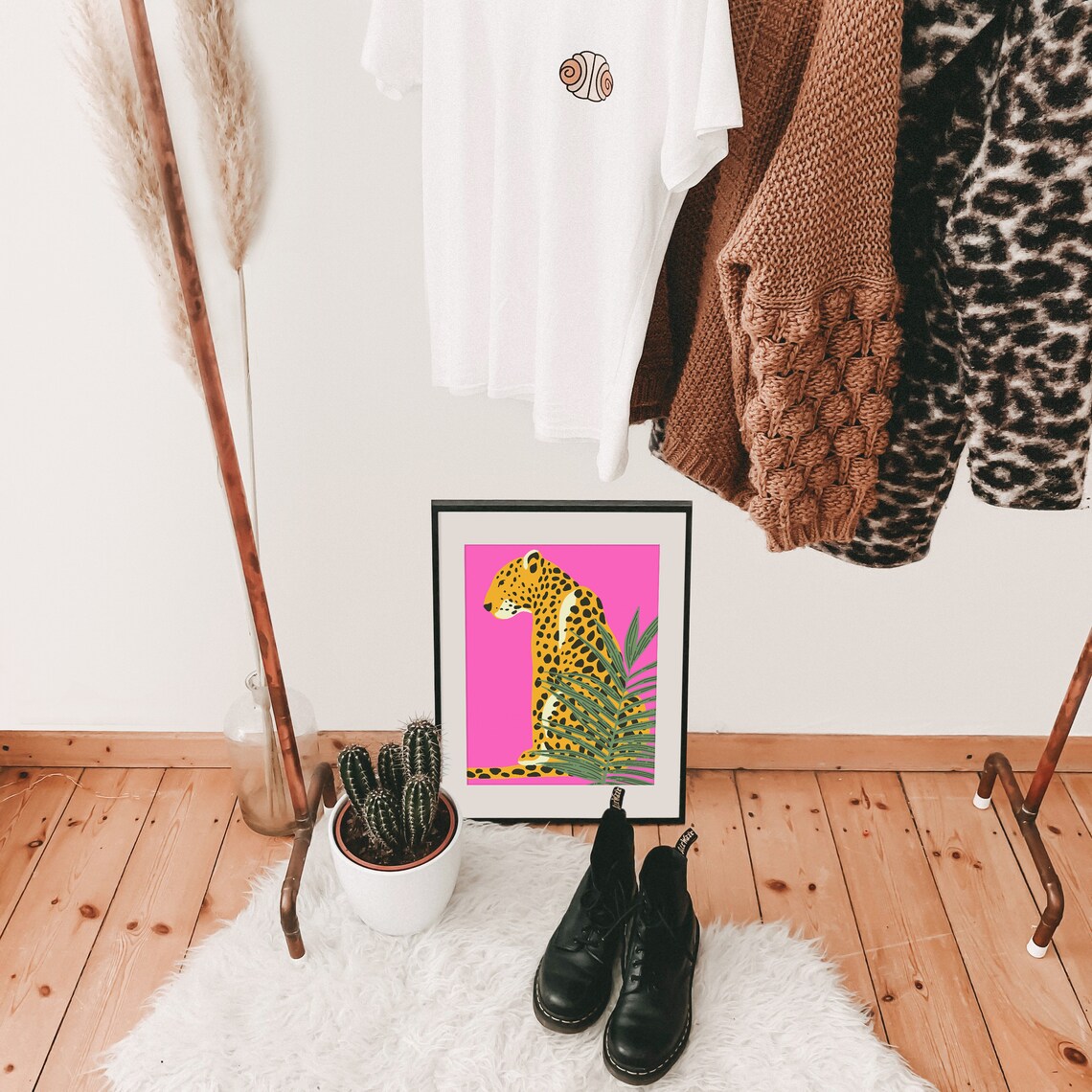 Pink Retro Leopard Print Art, Bold Boho Poster - Image 2