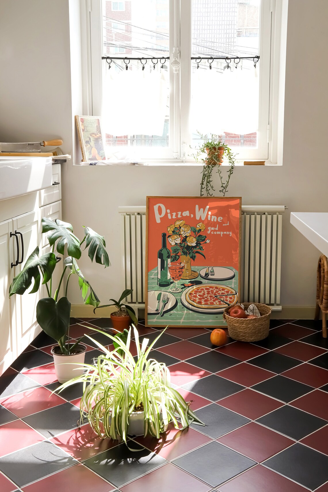 Pizza, Wine and Good Company Retro Art Print - Image 3