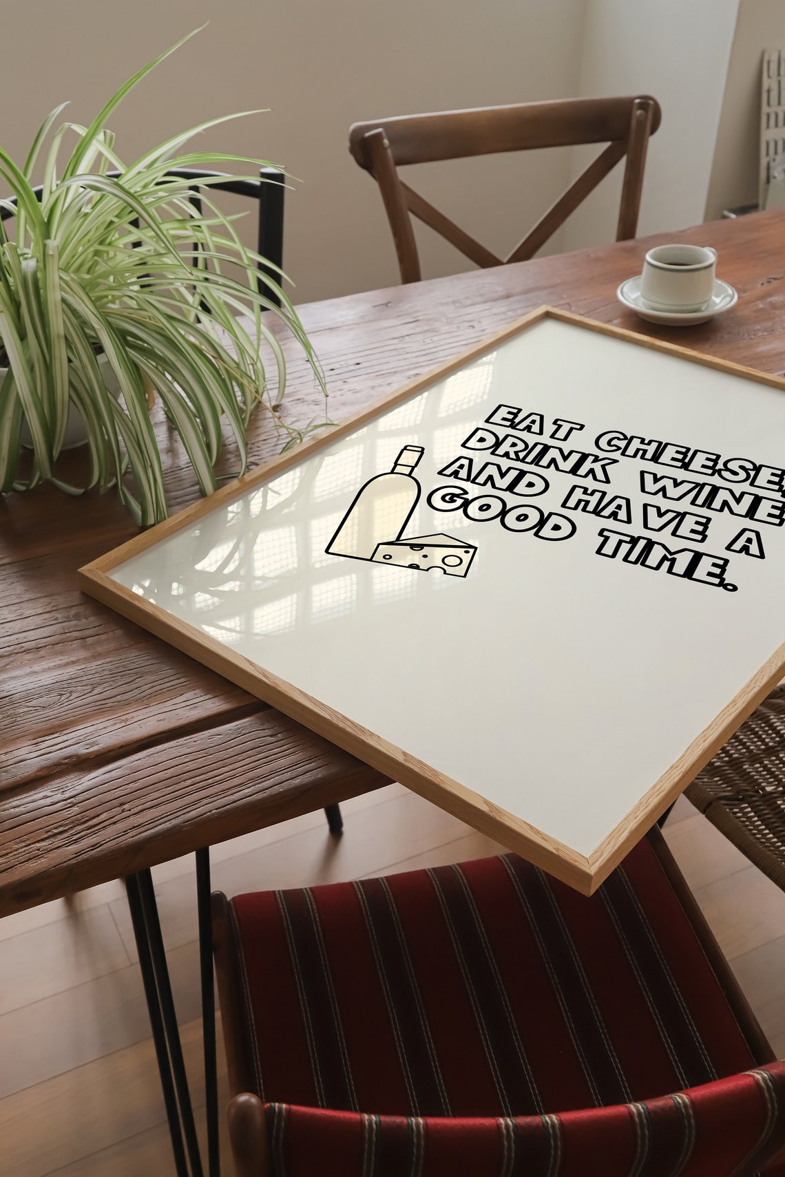 Eat Cheese Drink Wine Good Time Funny Kitchen Party Doodle Poster - Image 4