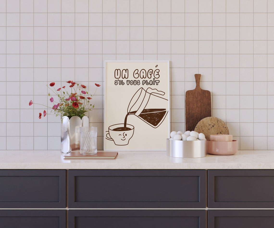 Un Cafe Sil Vous Plait French Coffee Pour Doodle Kitchen Print - Image 3
