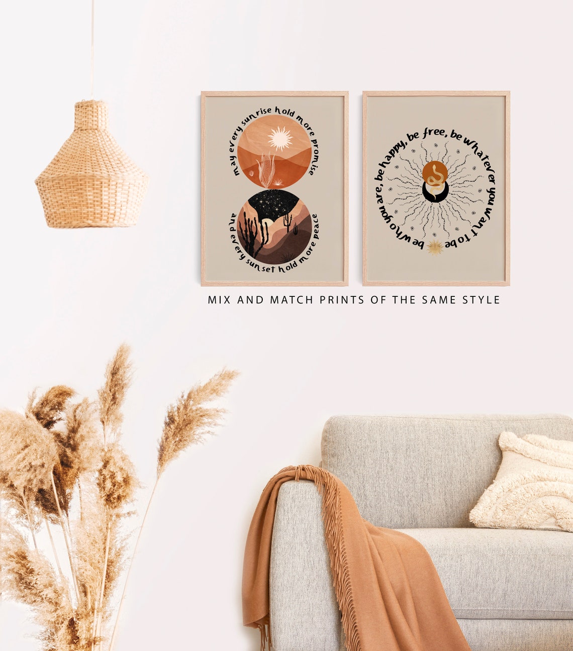 Be Happy Be Free Boho Sun Moon Quote Inspirational Circular Poster - Image 2