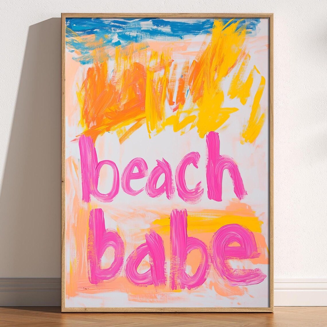 Beach Babe Pink Brush Lettering Colorful Abstract Summer Fun Art Poster