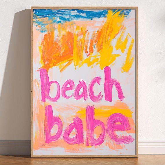Beach Babe Pink Brush Lettering Colorful Abstract Summer Fun Art Poster