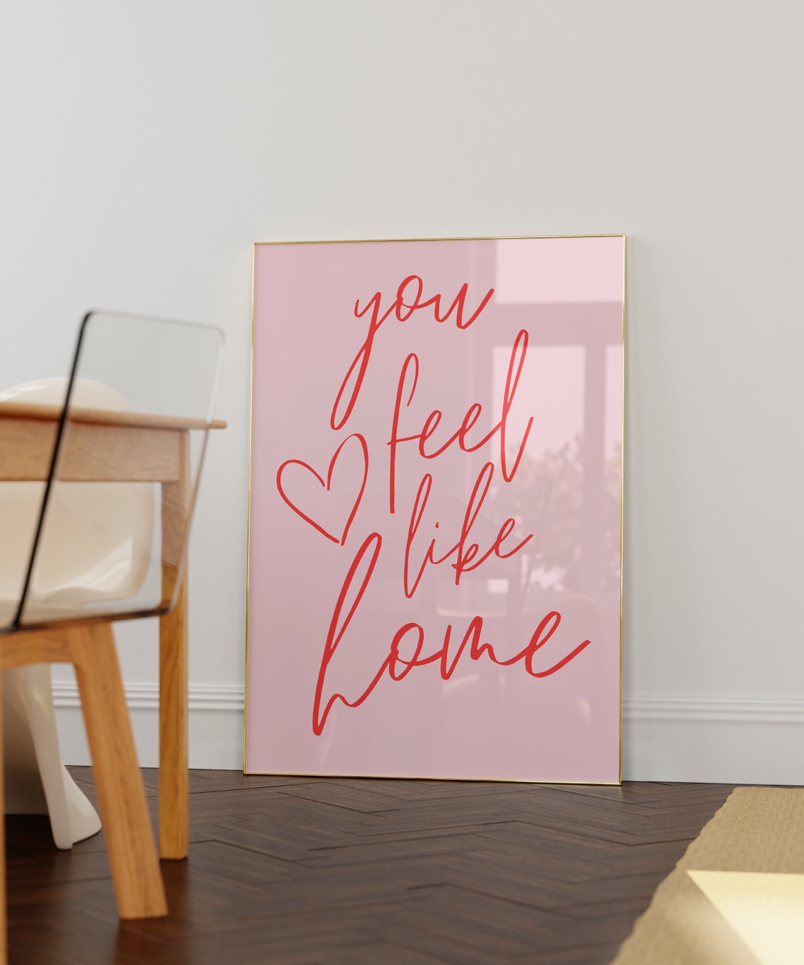 You Feel Like Home Red Script Heart Romantic Love Quote Poster - Image 2