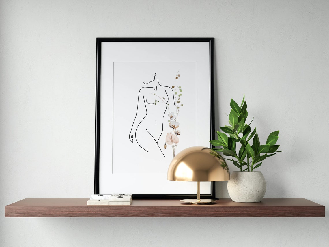 Nude Female Line Art Print Minimalist Female Body Female Empowerment Abstract Female Female With Wildflowers Naked Woman Lady Figure - Image 2