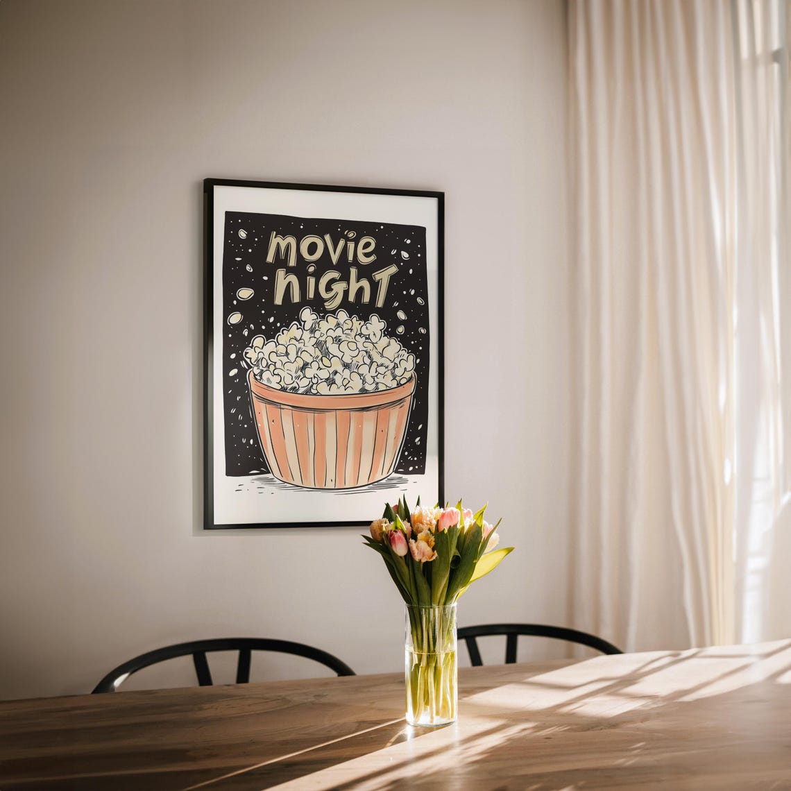 Movie Night Popcorn Bucket Fun Hand Drawn Home Cinema Poster - Image 2