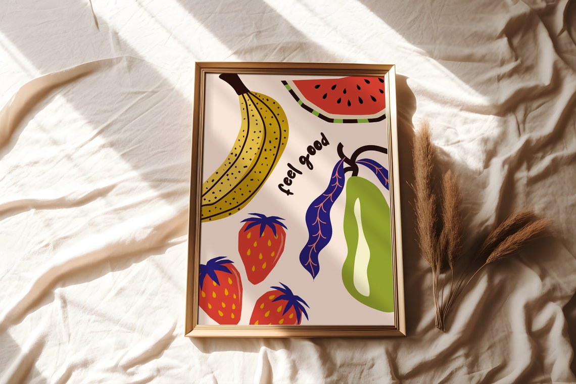 Feel Good Retro Fruit Banana Strawberry Matisse Style Poster - Image 3