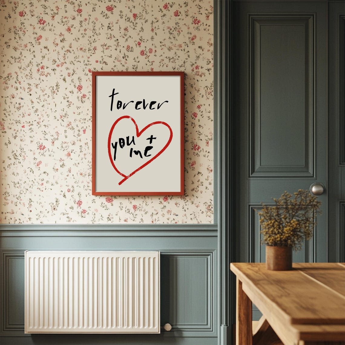 Sweet Hand Drawn Forever You Plus Me Red Heart Minimalist Love Poster - Image 2