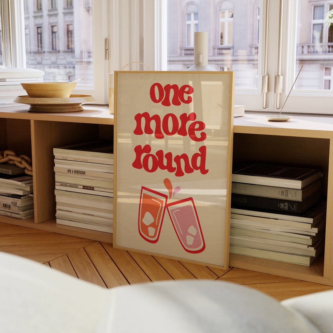 One More Round Retro Cocktail Glasses Red Bold Fun Party Poster - Image 2