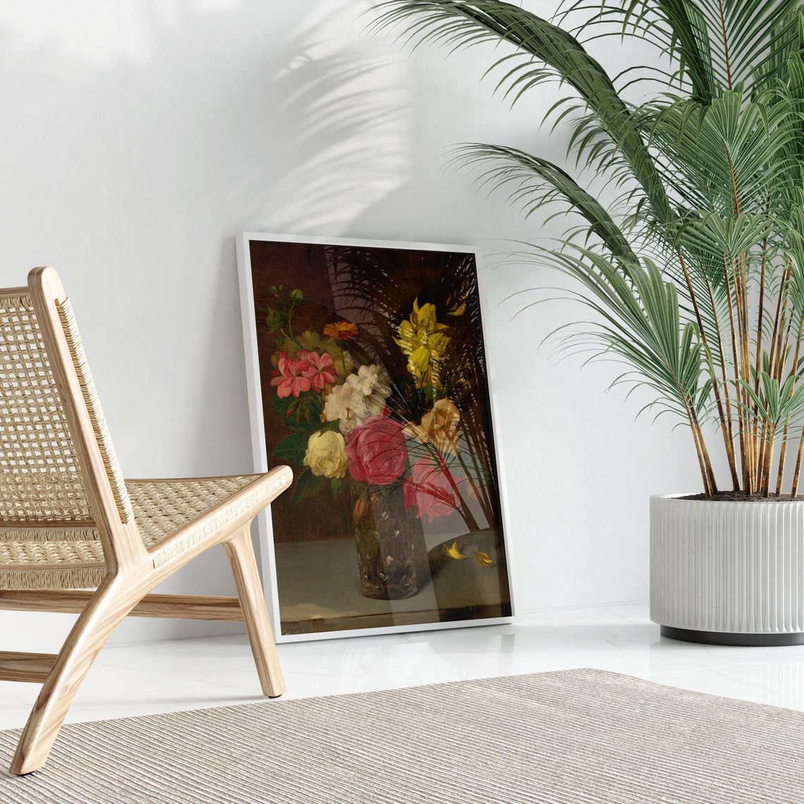 Vintage Flower Painting Print Flowers In A Glass Cut Vase Met Museum Oil On Floral Botanical Bouquet Vintage Poster Wall Art - Image 2