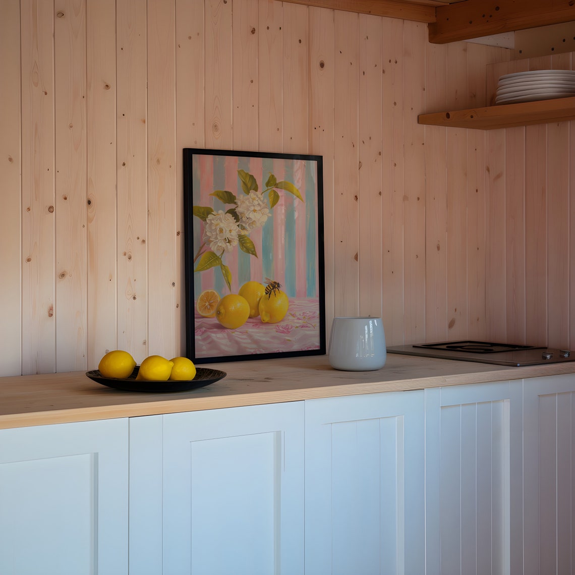 Lemons And Bumble Bee Citrus Still Life Mediterranean Kitchen Poster - Image 3