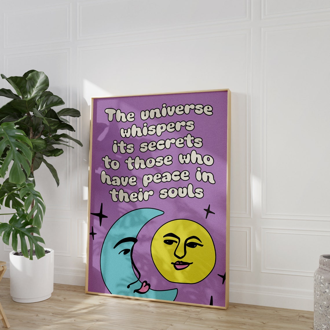 The Universe Whispers Its Secrets Sun Moon Retro Quote Poster - Image 2