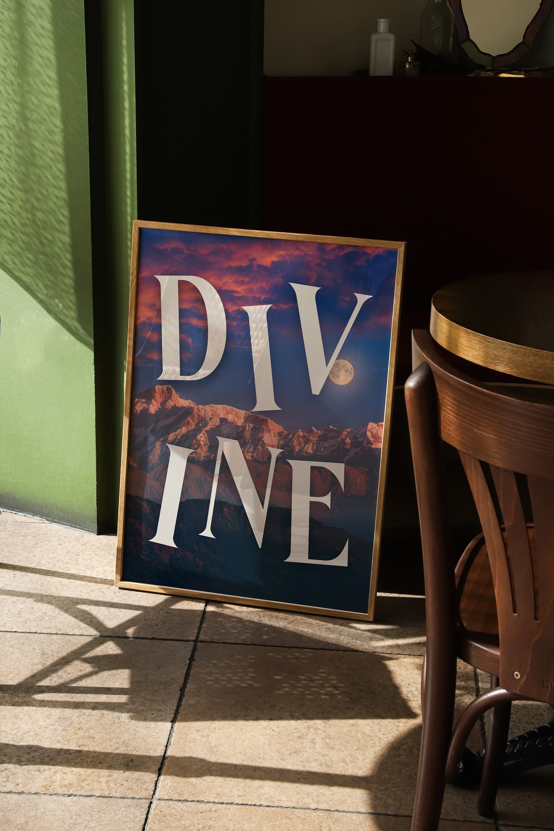 Divine Mountain Sunset Moon Stars Dramatic Celestial Nature Poster - Image 3