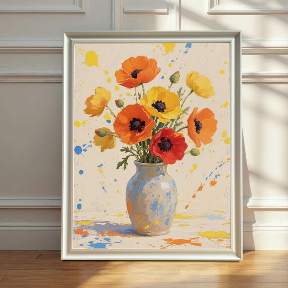 Vibrant Flower Vase Painting Art Print