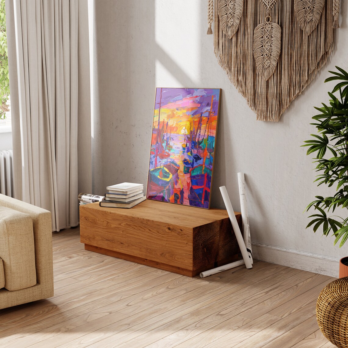 Matisse Inspired Sailboat Harbor Sunset Impasto Colorful Art Poster - Image 3