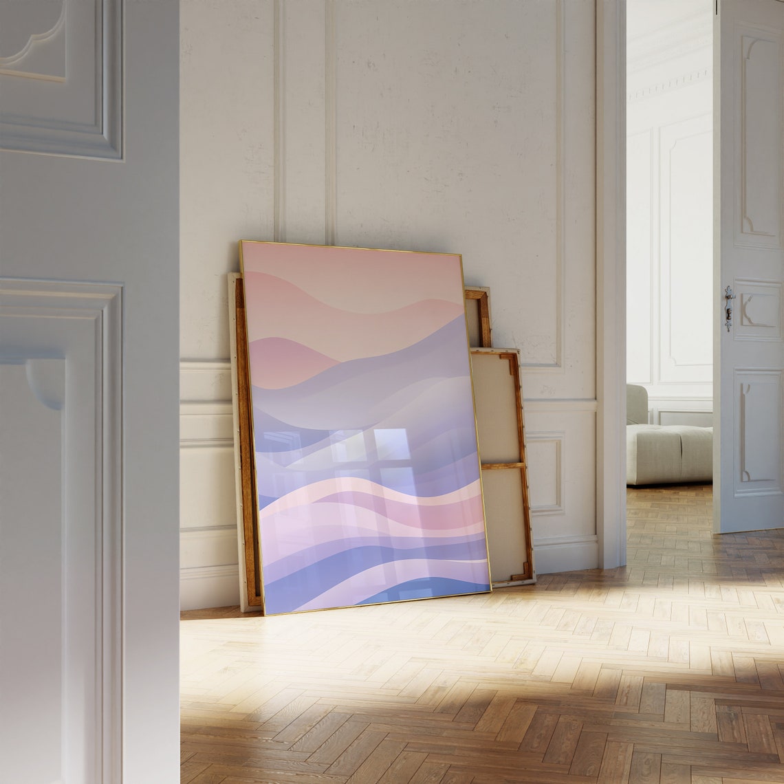 Pastel Pink Purple Waves Dreamy Gradient Flow Abstract Art Poster - Image 3