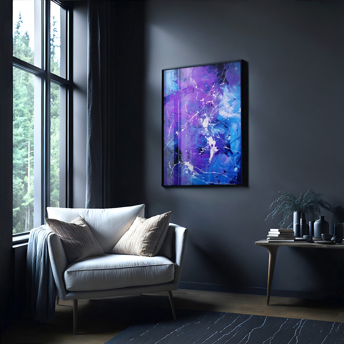 Jackson Pollock Style Purple Blue Marble Ink Abstract Art Poster - Image 4