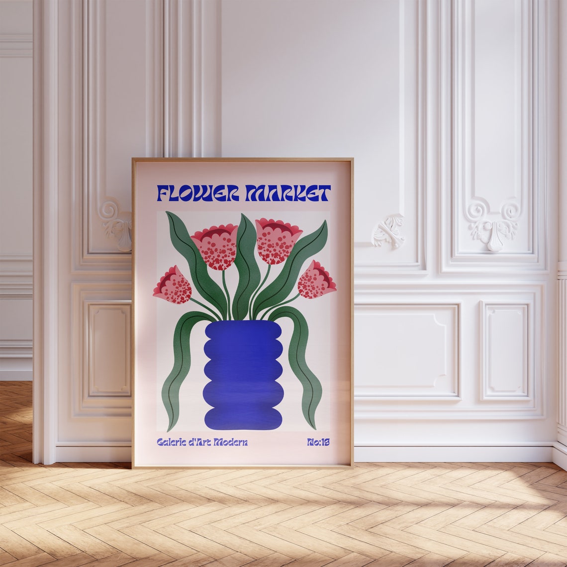 Flower Market No 19 Pink Spotted Tulips Blue Vase Art Poster - Image 5