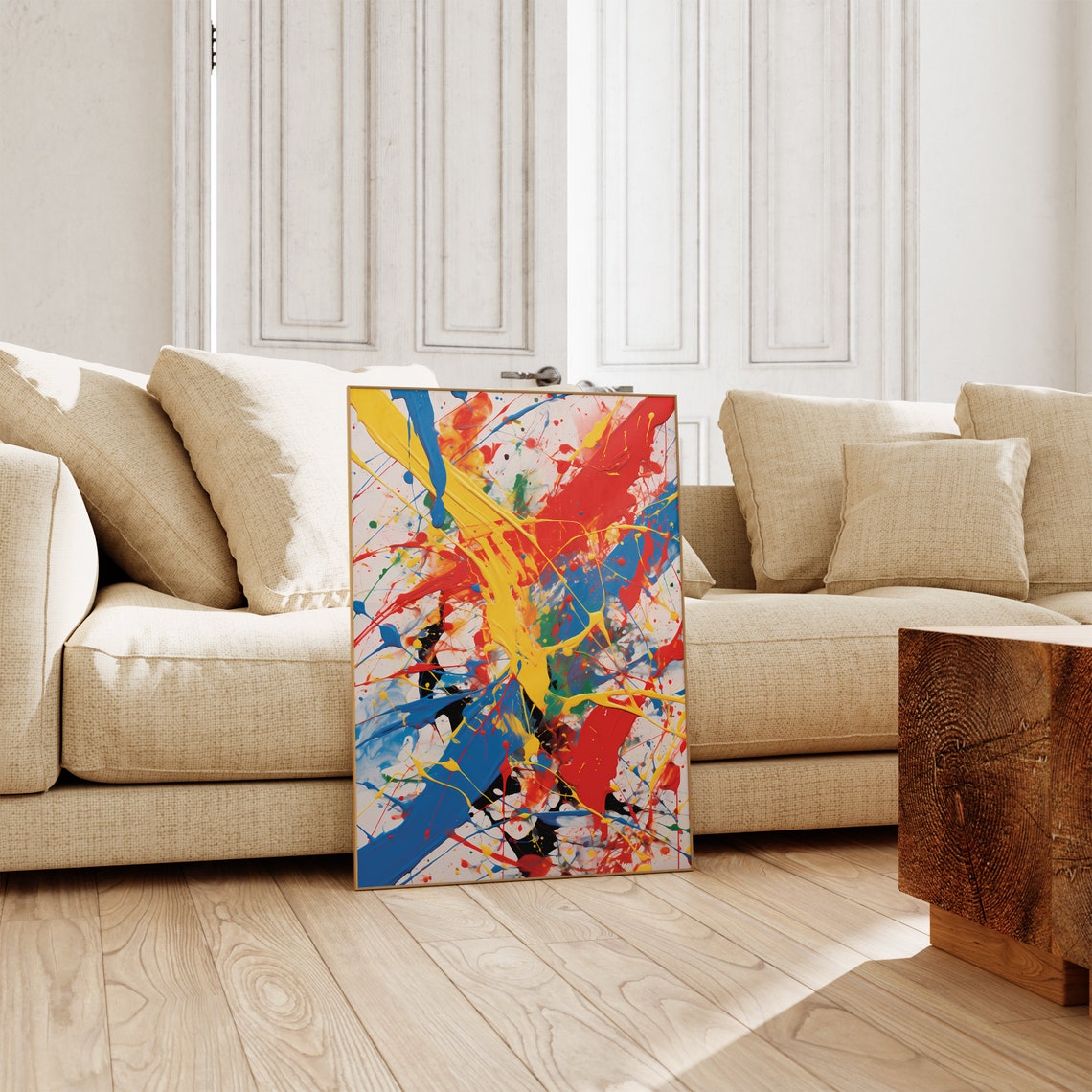 Jackson Pollock Style Bold Red Blue Yellow Drip Abstract Poster - Image 3