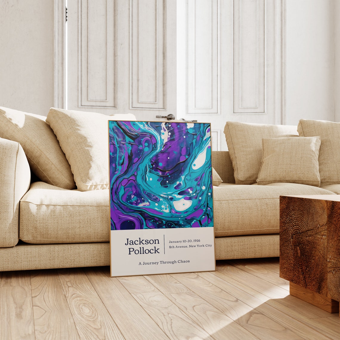 Jackson Pollock 1956 Exhibition Purple Teal Marbled Chaos Art Poster - Image 3