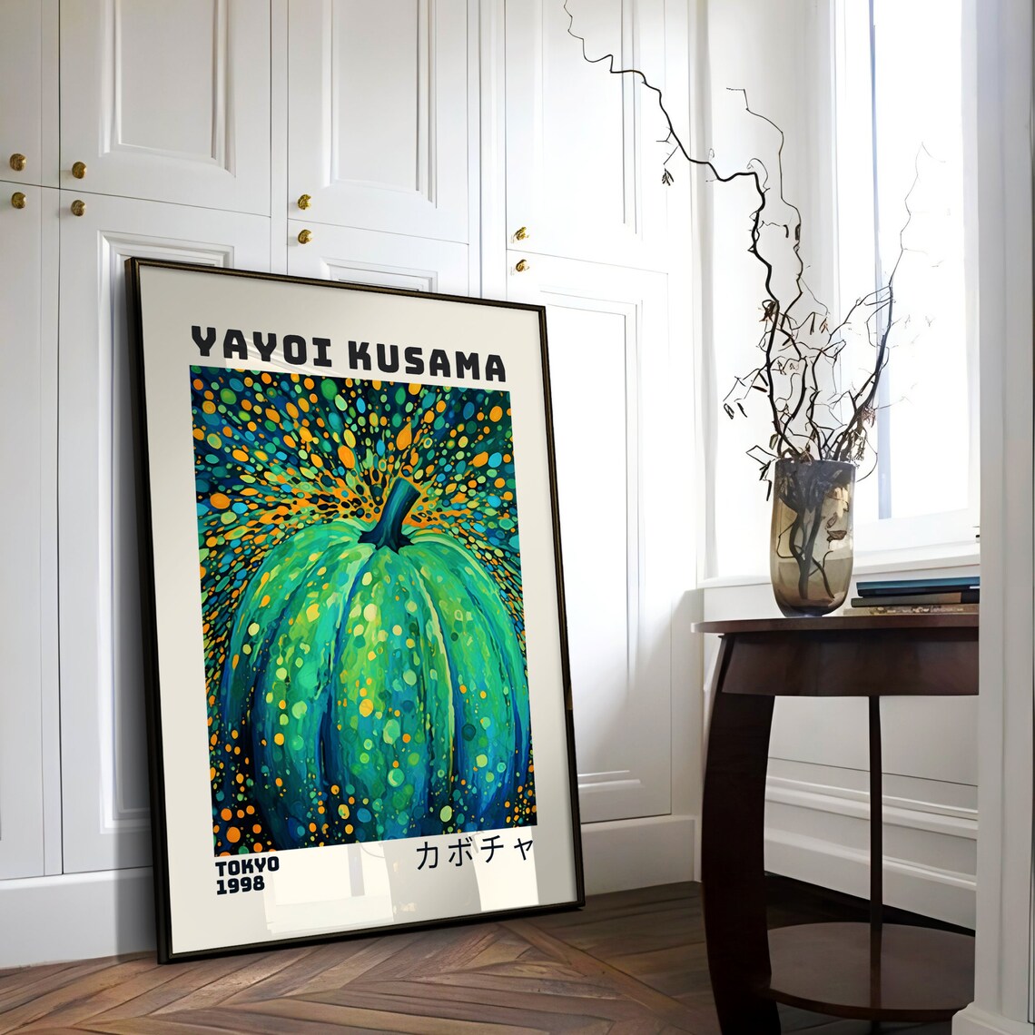 Yayoi Kusama Tokyo 1998 Green Dotted Pumpkin Exhibition Art Poster - Image 3