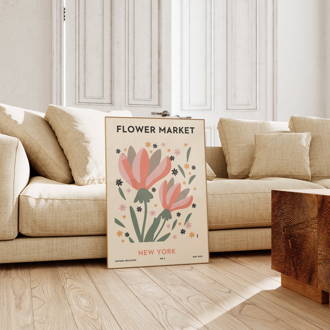 Flower Market New York Coral Tulips Papiers Decoupes Botanical Poster - Image 3