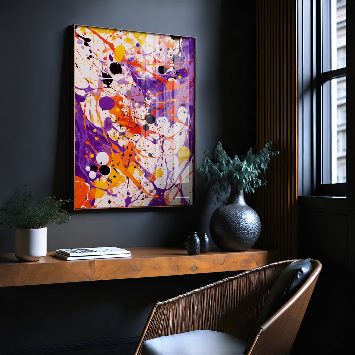 Jackson Pollock Style Purple Orange Dot Drip Abstract Art Poster - Image 2