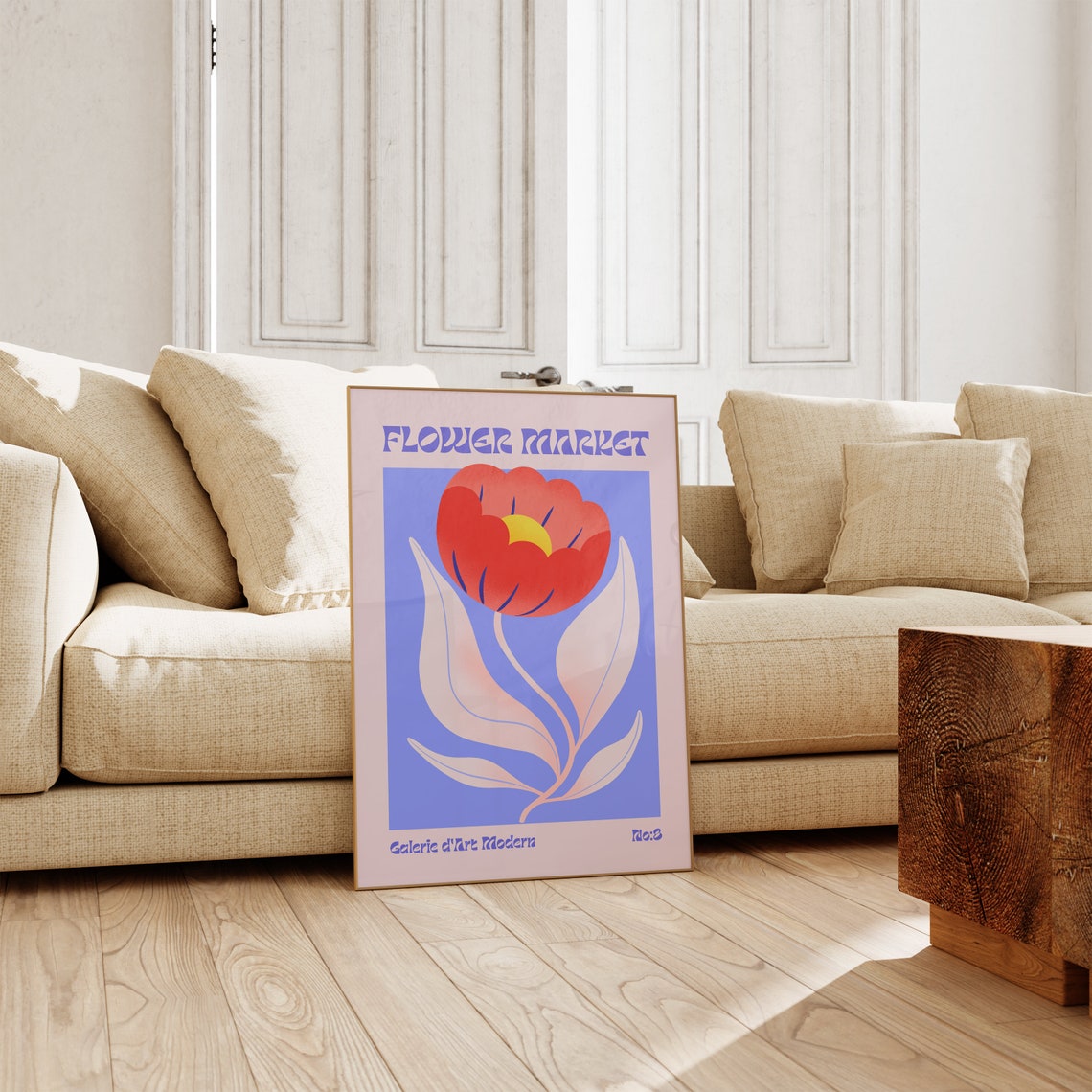 Flower Market No 8 Red Tulip On Purple Retro Botanical Poster - Image 3