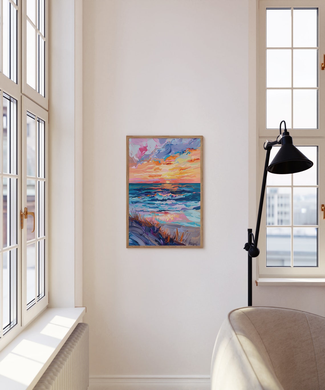 Impressionist Ocean Sunset Waves Beach Dunes Painting Poster - Image 5