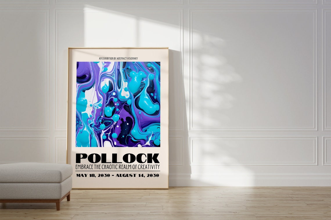 Pollock Embrace Chaos Purple Blue Fluid Marble Abstract Art Poster