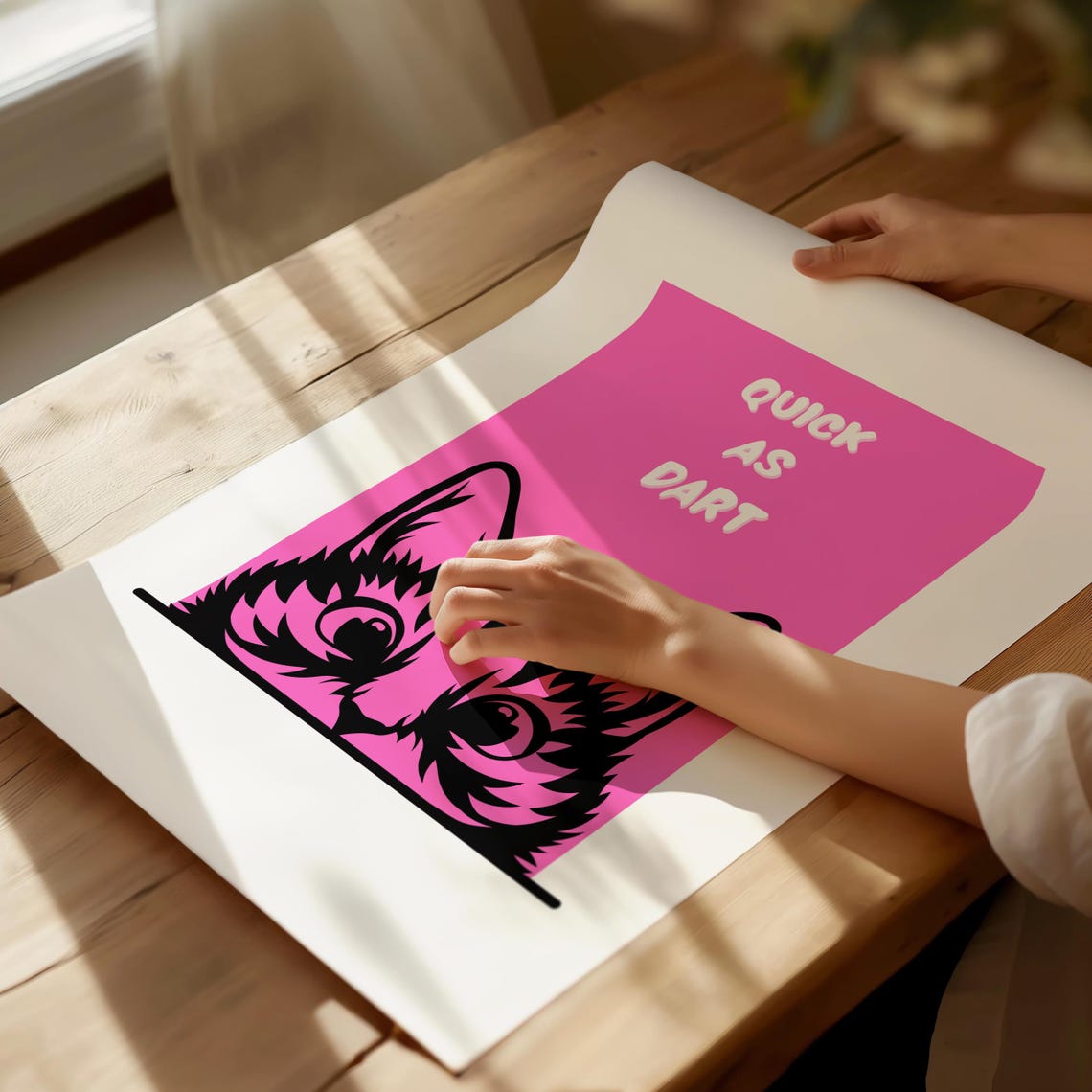 Quick as Dart Pink Cat Face Bold Retro Typography Quote Poster - Image 4