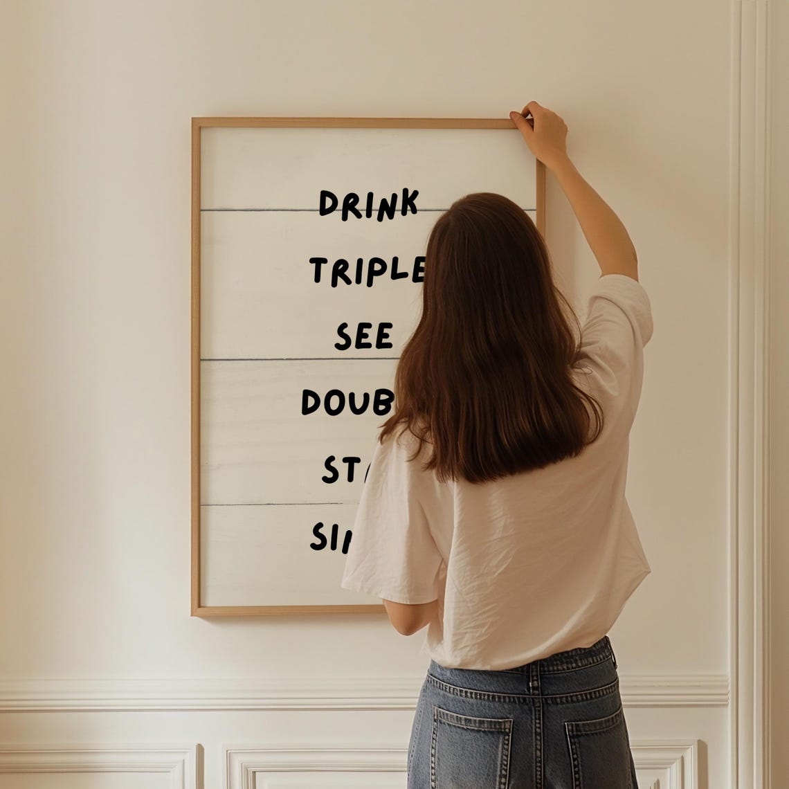 Drink Triple See Double Stay Single Funny Bar Quote Art Poster - Image 3