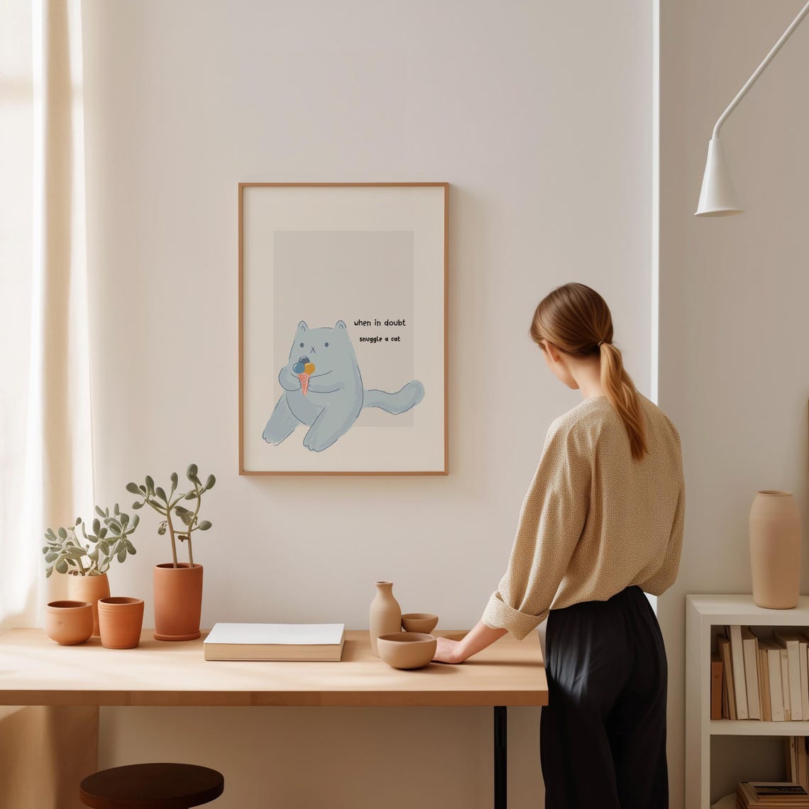Blue Cat Holding Ice Cream When in Doubt Snuggle a Cat Poster - Image 2