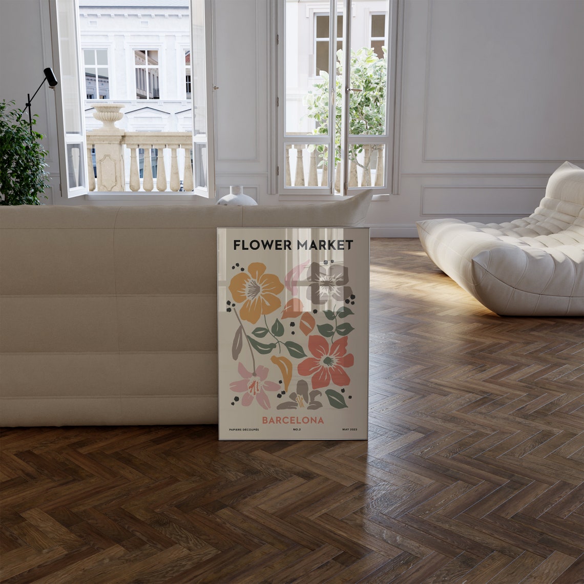 Flower Market Barcelona Pastel Floral Cut Out Exhibition Poster No 2 - Image 3