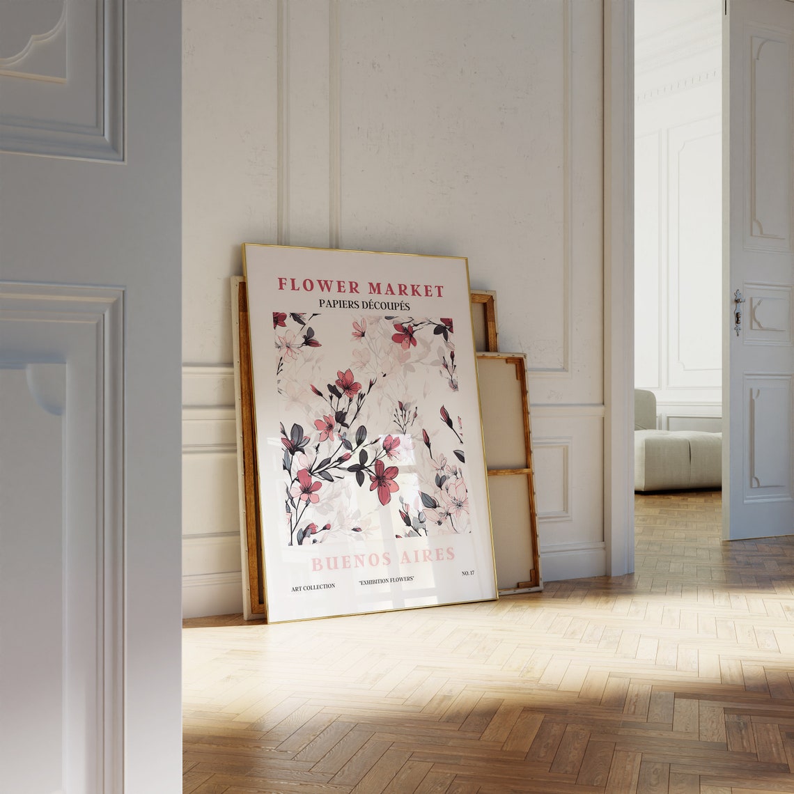 Flower Market Buenos Aires Red Blossom Branch Pattern Art Poster - Image 2