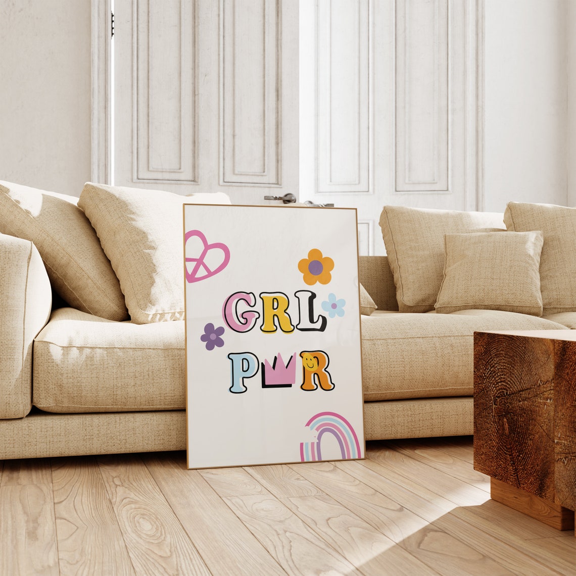 Girl Power Grl Pwr Retro Rainbow Floral Feminist Artwork Poster - Image 2