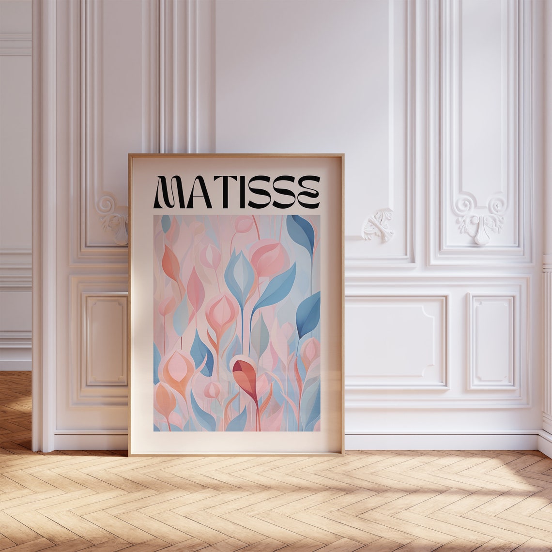 Matisse Pastel Pink Blue Abstract Floral Papiers Decoupes Style Poster - Image 4