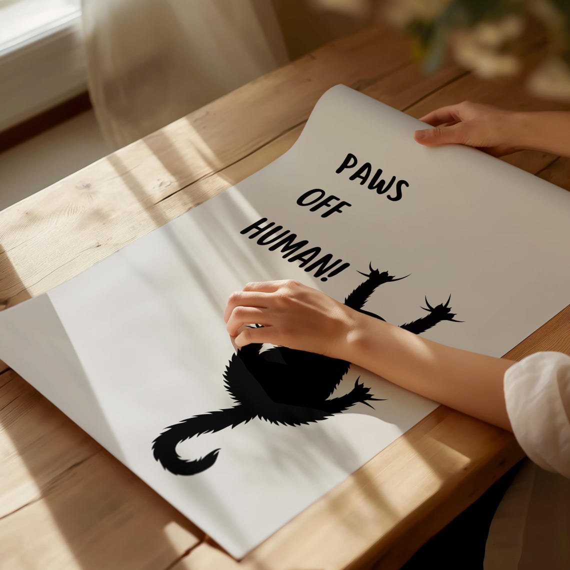 Paws Off Human Black Cat Portrait Funny Cat Meme Grey Posters Black And White Prints Bathroom Decor Funky Wall Art Nursery Print Boy - Image 4