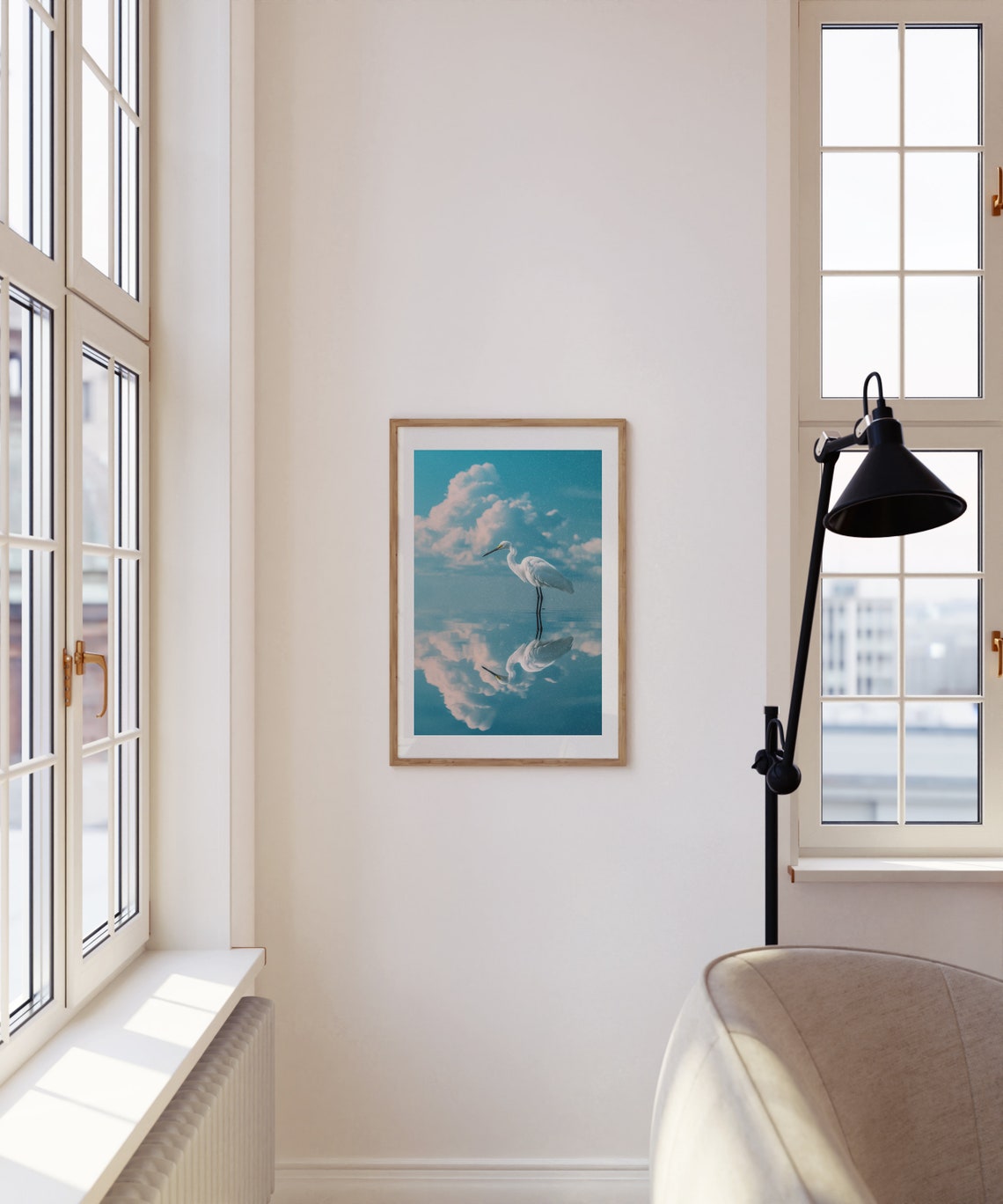 Reflections of Grace White Egret Cloud Mirror Calm Lagoon Poster - Image 4